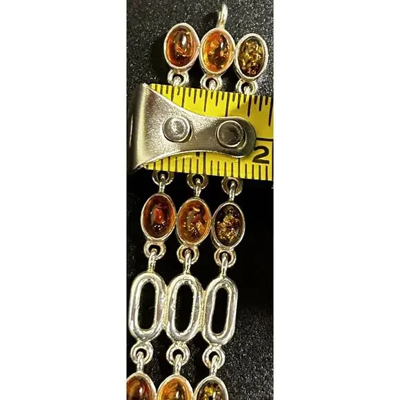 Baltic Amber & Sterling Silver 925 Tri Color Triple Strand Bracelet 7.5in - Picture 11 of 13